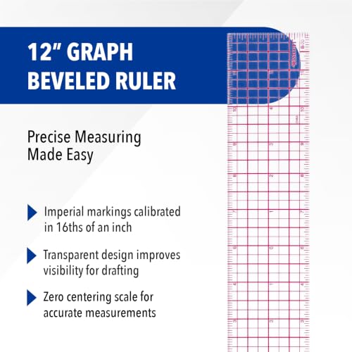 Westcott B-70 8ths Graph Beveled Ruler, 12 in - size: 12 inches (Single), style: B-70