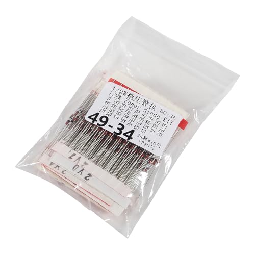 34Value 340pcs 1/2W Diodes Assorted Kit 2V 2.2V 2.4V 2.7V 3V 3.3V 3.6V 3.9V 4.3V 4.7V 5.1V 5.6V 6.2V 6.8V 7.5V 8.2V 9.1V 10V 11V 12V 13V 15V 16V 18V 20V 22V 24V 27V 30V 33V 36V 39V 43V 47V - style: 1/2W 340pcs