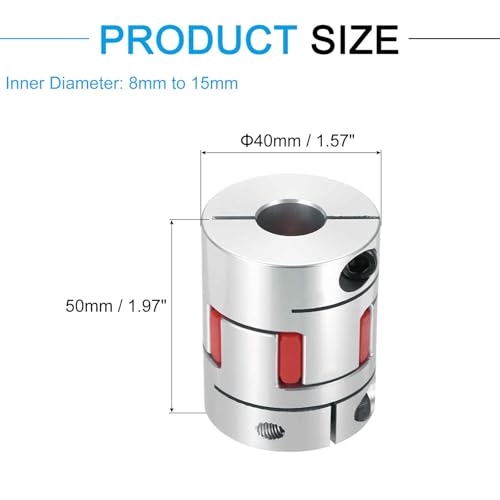 MECCANIXITY Aluminum Shaft Coupling 8mm to 15mm Flexible Spider Coupling L50mm x D40mm Coupler Jaw Spider Shaft Joint Connector for 3D Printers DIY Encoder CNC Router Milling Machine - size: D40mm Fit 8mm to 15mm