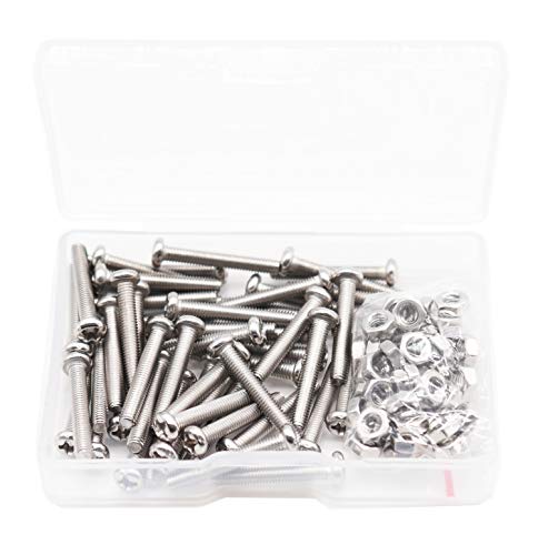 cSeao 40-Pack M3 x 25mm Pan Head Phillips Drive Machine Screws Hex Nuts Set 304 Stainless Steel - size: M3 x 25mm 50-Pack