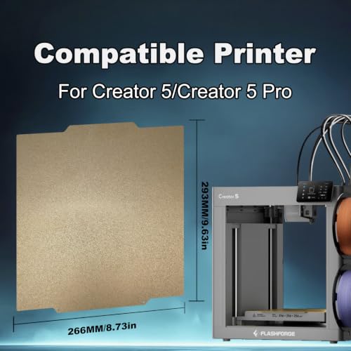 266x293mm Build Plate Double Sided Sheet Textured PEI Build Plate Flexible Removable Spring Steel Heated Printing Bed Platform for Flashforge Creator 5/5 Pro 3D Printer - size: 266x293mm