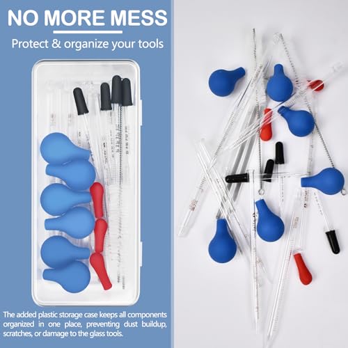 Artcome 17PC Glass Dropper Set - Pipettes Graduated Lab Dropper (1ml 3ml 5ml 10ml), Glass Stir Rods - Borosilicate Glass, Clear Scales for Essential Oils, Science Experiments, Liquid Transfer - size: 17 pcs