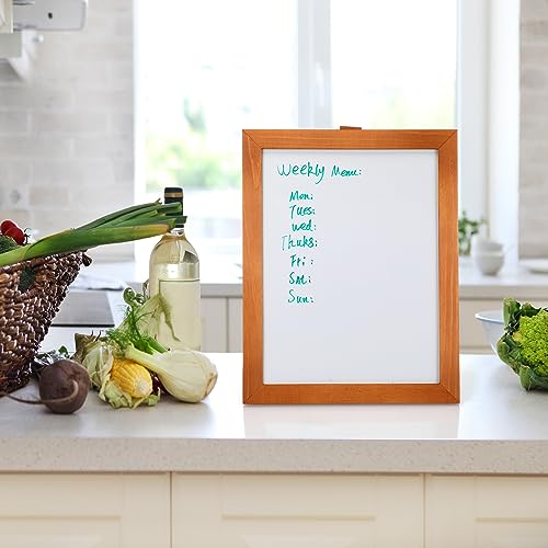 Chuangdi Desktop Dry Erase Board Whiteboard with Stand 14 x11 Desktop Whiteboard Wooden Frame White Writing Board with 8 Pcs Marker Pens 1 Magnetic Eraser for School Office Restaurant Menu Supplies