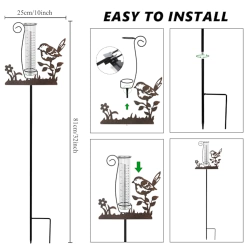 Rain Gauge Outdoor,7 Inch Decorative Bird Rain Gauges Outdoors - color: Bird-Flower