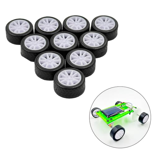 10PCS Small Toy Car Wheel Model Car Rubber Tire Wheels with 5PCS Shaft Round Axles for for RC Car Truck Robot DIY Model Toy Car Wheels Replace Accessories (2x16mm) - style: 2x16mm