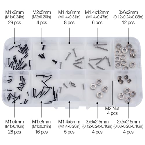 120pcs RC Screw Box Kit,M1 M1.4 M2 Screw Set,SCX30 Stainless Steel Screw Nut Bearing Set Kit with Box for Axial SCX30 1/30 RC Crawler Upgrade