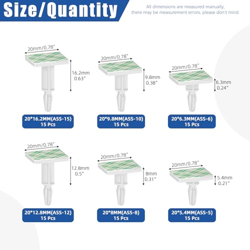 Glarks 90pcs 5.4/6.3/8/9.8/12.8/16.2MM Sticky PCB Spacer, Supporting Height Adhesive Insulated Standoff Locking Snap-in Posts Fixed Clip Insulated Adhesive Reverse Mount Standoff for PCB PC Board
