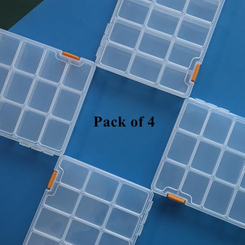 4 Pack 18 Grids Clear Plastic Storage Box with Dividers - size: 18 Grids