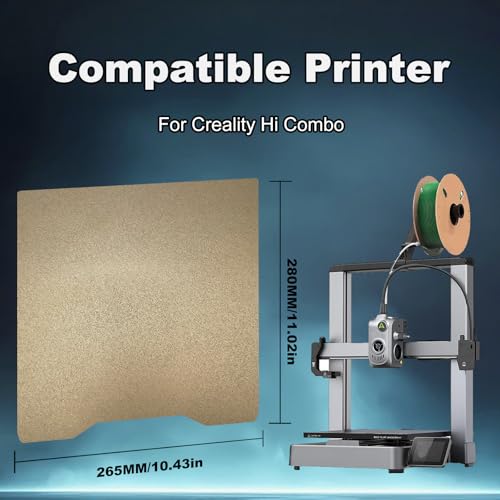 265x280mm Gold PEI Build Plate for Creality Hi Combo, Double Sided Textured PEI Flexible Spring Steel Platform Heated Printing Bed for Creality Hi Combo 3D Printer - size: 265x280mm
