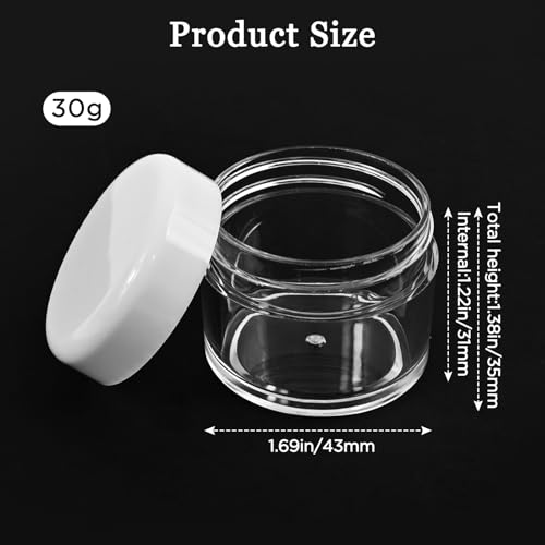 4 Pieces 1 Ounce Empty Clear Plastic Jars with Lids, White