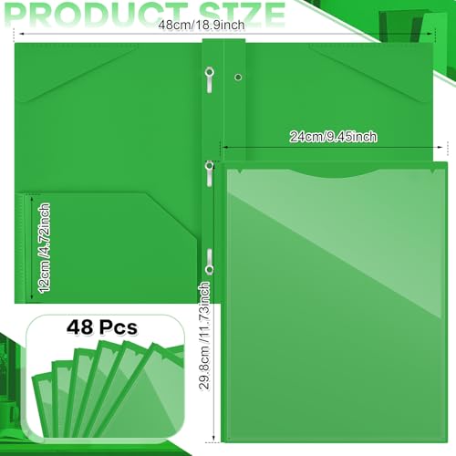 Henoyso 48 Pcs Plastic Folder with Clear Front Pocket and 3 Prongs Heavy Duty Plastic Folders with Card Slot Pocket Folders with Prongs for School Office Home(Lime Green) - color: Lime Green