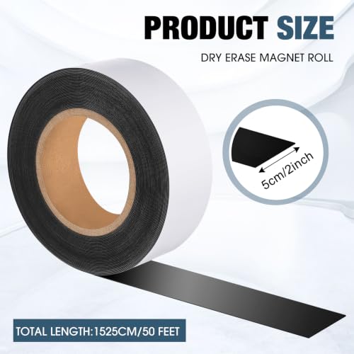 2" x50ft Dry Erase Magnetic Tape Roll, Flexible Magnetic Label Strip - size: 2"x50ft