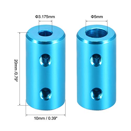 uxcell 1/8 Inch to 5mm Bore Rigid Coupling Set Screw L20XD10 Aluminum Alloy,Shaft Coupler Connector,Motor Accessories,Light Blue,2pcs - size: 3.17mm to 5mm