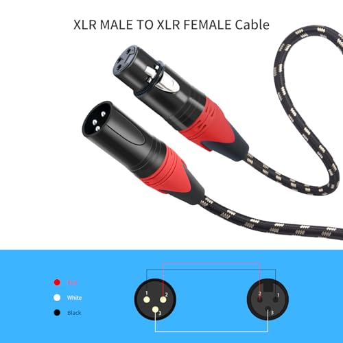 XLR Cable 25ft 2 Packs - Premium Balanced Microphone Cable with 3-Pin XLR Male to Female Mic Speaker Cable, Black and White Grid Layer, Pure Copper and Plated Conductors - color: Black and White Grid, size: 25 FT, 2Packs