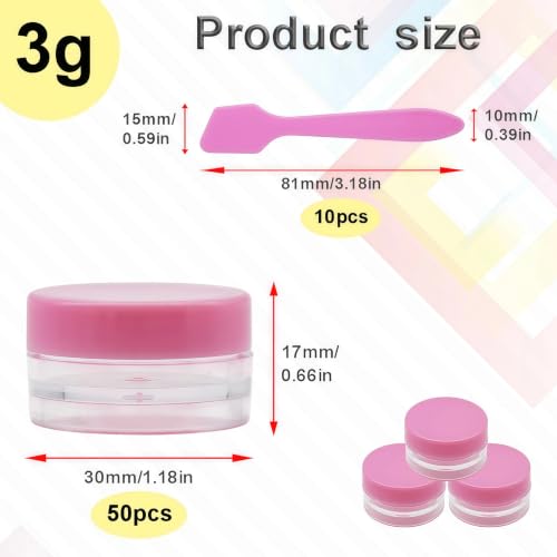 50 Pcs Makeup Sample Containers 3g/5g Sample Containers with Lids Tiny Sample Jars for Skincare Cream Lotion Jewelry Beads DIY Crafts Travel (FZG/3g/Fen) - color: pink, size: 3g