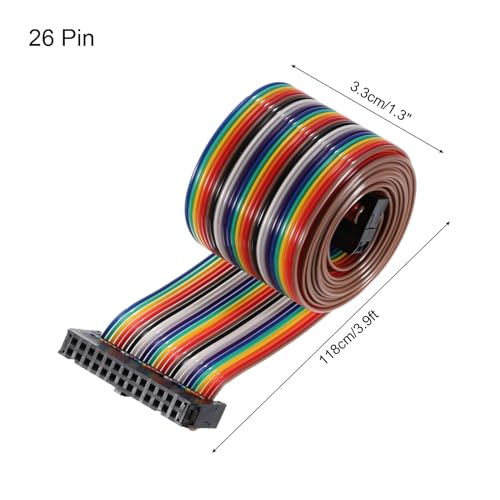 uxcell 2Pcs Flat Ribbon Cable 2.54mm Pitch 26 Pin Female to Female Rainbow