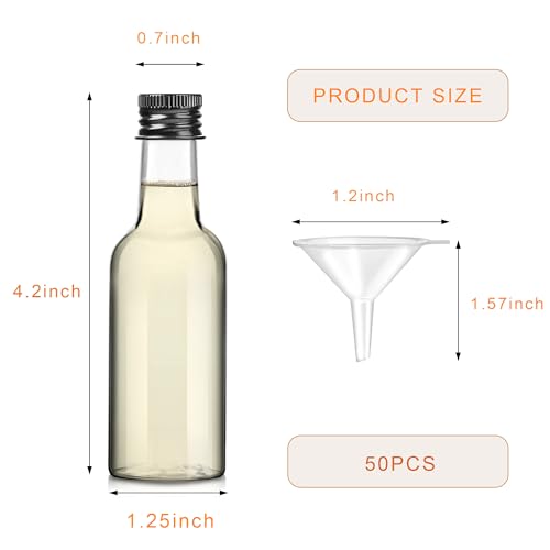 YZXODN 50 Pack 1.7oz Mini Liquor Bottles with Labels, Plastic Alcohol Bottles, Airtight Shot Bottles, Little Spirit Bottle with Funnel, Black Caps, Juice Bottle for Cocktail, Party Favors, Weddings - size: 50 pack