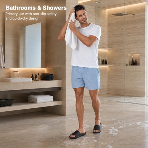Frykun Shower Slides for Men and Women,Non-slip Sandals with Arch Support - color: 668-black, size: 14.5-15.5 Wide Women/12-13.5 Men