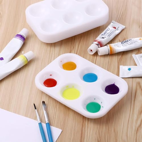 40 PCS White Paint Tray Palettes, Plastic Watercolor Paint Pallets with 6 Wells for Painting Party, DIY Craft and Art Painting