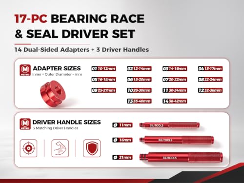 BILITOOLS Bearing Race and Seal Driver Set, 17-Piece Metric (10-42mm) - size: 17 Piece Bearing Press Kit