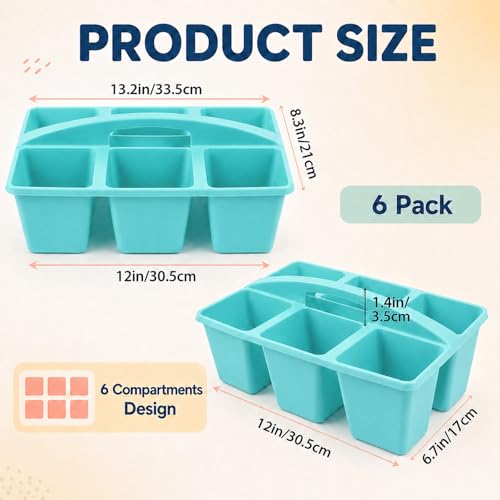 gisgfim 6 Pack Plastic Classroom Caddy with 6-Compartments Plastic Storage Caddies with Handle 6 Compartments Table Caddy Organizer Versatile Table Caddies for Classroom Office Storage, Lake Blue - color: Lake Blue
