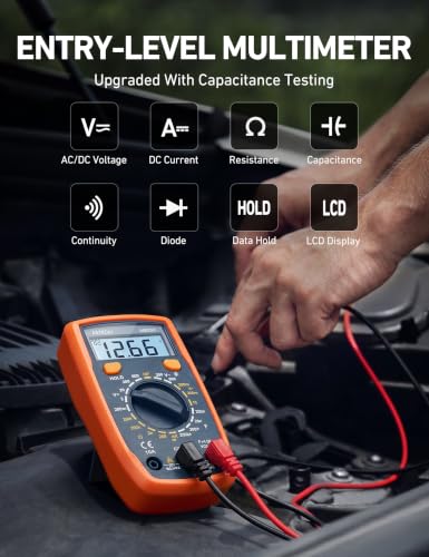 AstroAI Digital Multimeter Tester with Capacitance, 2000 Counts DC AC Voltmeter and Ohm Volt Amp Meter; Measures Voltage, Current, Resistance, Capacitance, Continuity and Diode, Orange - color: Orange