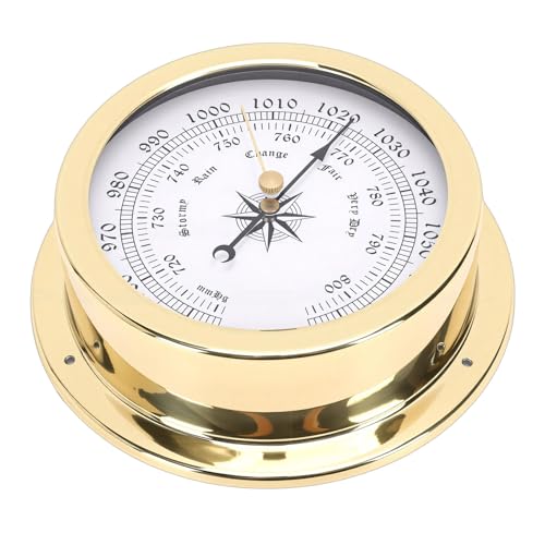 4.7 Inch Brass Barometer, Accurate Air Pressure Measurement Barometer, White Dial with Black Gold Scales for Yachts, Cargo Ships, Vessels, Marine & Home