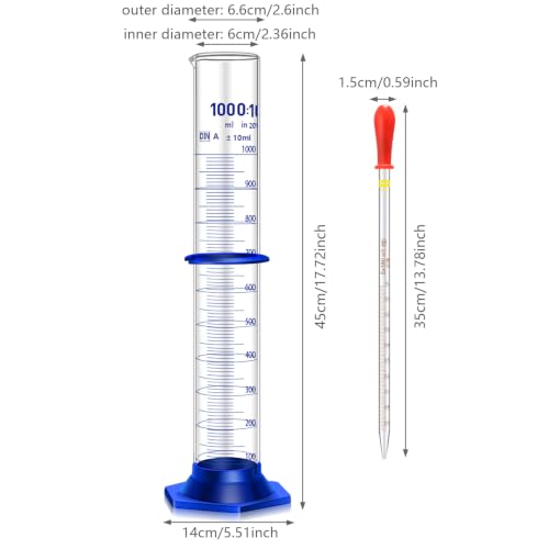 Thick Glass Graduated Cylinder Measuring Liquid Lab Cylinders with Anti-falling Plastic Base and Bumper Guard (glass, 1000ML) - size: 1000ML