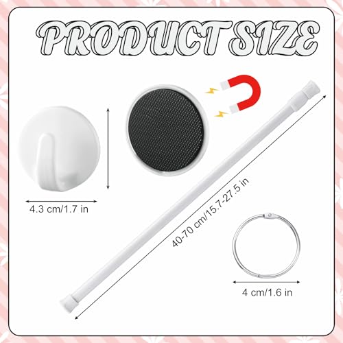 Chumia 16-29 Inches Magnetic Adjustable Calendar Holder Set Anchor Chart Date Cards Holder Flip Calendar Chart Rod for Office Whiteboard Crafts Home Decor Supplies (Round Hook,White)