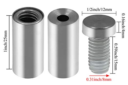Luomorgo Stainless Steel Standoff Screws, 1/2" x 1.18", Silver, 12 Pcs - color: Silver, 12 Pcs, size: 1/2" x 1.18" / 12mm x 30mm