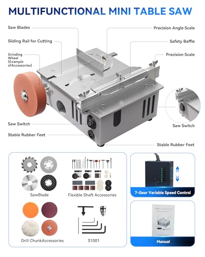 MIMYTH Mini Table Saw for Crafts; Multifunctional Portable Tablesaw