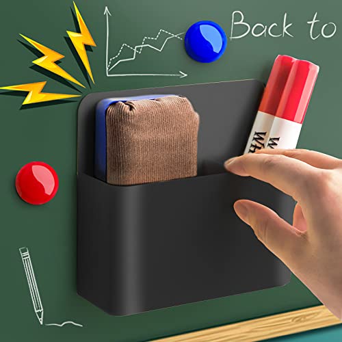 noonebutyou 4-in-1 Magnetic Marker Holder - Dry Erase Marker, Pen Holder, Wall Mount, Self-Adhesive for Whiteboard, Fridge, Home Office, School (Black) - color: Black & 4pcs