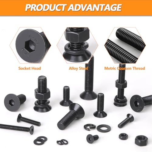 568 Pcs M4 M6 M8 Flat Head Socket Cap Screws, 10-40mm Black Screws - size: M4/M6/M8 - 568PCS - SS
