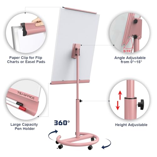 TSJ OFFICE Rolling Whiteboard Standing - 40 x 26 Inches Mobile White Board - color: Pink