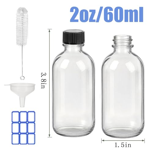 JohnBee 50-Pack 2 oz (60ml) Small Glass Boston Round Bottles with Lids - size: 50Pack