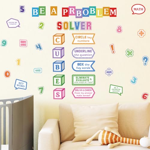 LHIUEM Mathematics Quotes Wall Decals Colorful Math Classroom Wall Sticker - color: Solver
