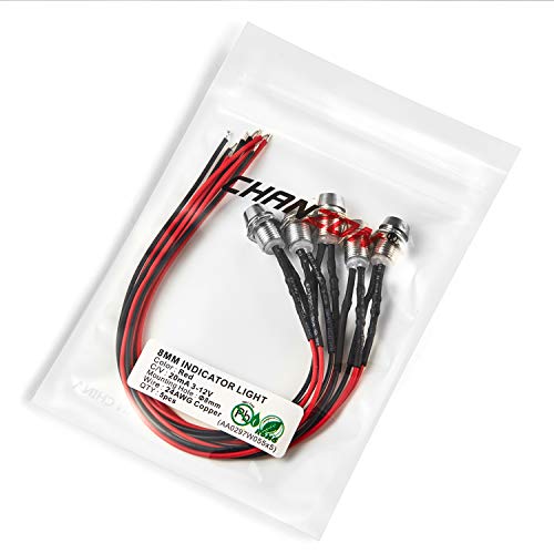 CHANZON 5 pcs 8mm Panel Mount + 5mm LED Colored Red Pilot Diode Light 12V - color: C) Red (5pcs)