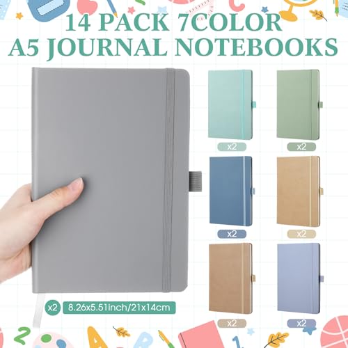 Laumoi 14 Pack Hardcover Lined Journal Notebooks Bulk,Classic Color,A5 - color: Classic Color, size: A5