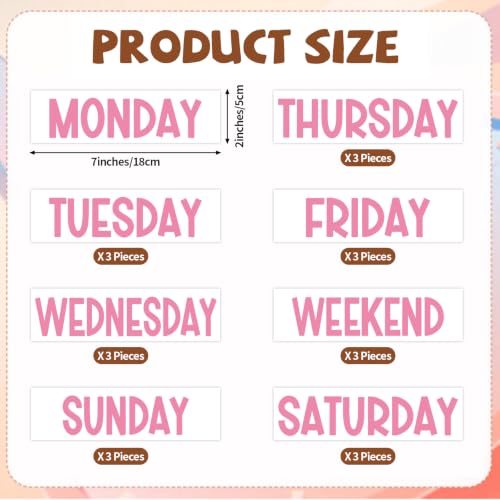 24 Pieces Days of The Week Stickers for Drawers Monday Through Friday Weekday Labels for Clothes Organizer Plastic Bin for School Clothes Classroom Organization (Pink) - color: Pink