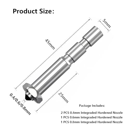 Kobra 3 Max Nozzle 0.4/0.6/0.8MM, Integrated Quick Swap Hardened Steel Nozzle High Flow High Speed Hot End Spray Nozzle for Anycubic Kobra 3 Max 3D Printer,4PCS - color: Muilt Size Nozzle