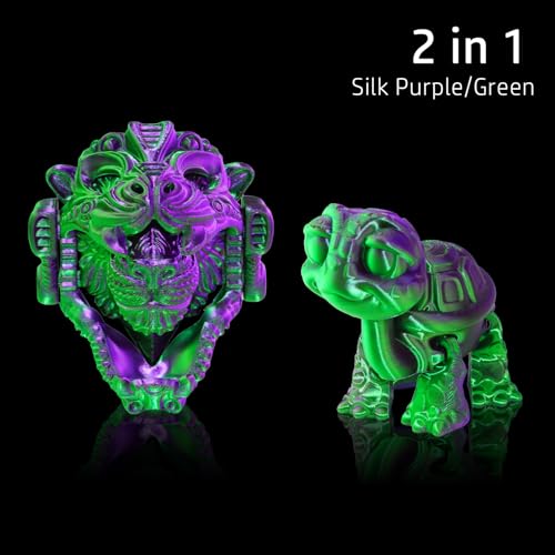 LOVOON PLA 3D Printing Filament Multicolor PLA Filament 1.75mm Silk Dual Color Change by Angle Filament Pla 1.75, Fit Most 3D Printer& 3D Pen, Silk Green/Purple, 1KG(2.2lbs)/Spool - color: 2color Silk Green/Purple, size: 1 kg
