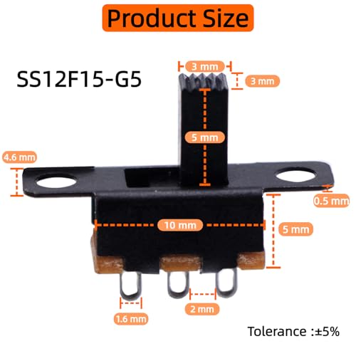 150PCS Micro Mini Slide Switch SPDT 1p2t Toggle Switches 2 Position 3 Pin On-Off Dip Vertical Panel Mount High Knob for Arduino PCB Breadboard and Electronic Project - SS12F15 5mm DC 50V 0.5A - style: SS12F15-5mm-150pcs