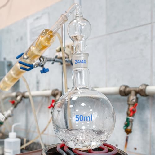 PATIKIL 50ml Boiling Flask, 2Pcs 3.3 Borosilicate Glass Single Neck Flat Bottom Flask Heavy Wall with 24/40 Standard Taper Outer Joint for Laboratory, Clear - size: 50ml