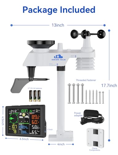 Wireless Weather Station with Outdoor Wireless Sensor,Radio Controlled Clock,Rain Gauge,Wind Speed/Direction,Moon Phase, Barometer,Temperature/Humidity,Weather Forecast (NO WiFi)