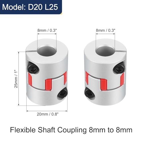 uxcell 3pcs D20 L25 8mm to 8mm Flexible Plum Shaft Coupling Aluminum Motor Connector Flexible Spider Coupler for 3D Printer CNC Machine and Servo Stepper Motor (Silver Tone/Red) - size: D20 L25 8mm to 8mm