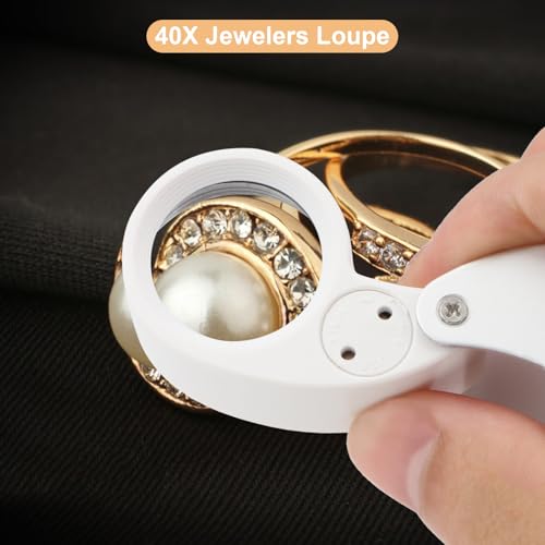 Rongon 40X Pocket Jeweler Loupe, Small Folding Magnifier with Lights