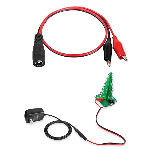 Alligator Clip Jumper Probe to DC 5.5x2.1mm Male and Female Test Wre 18AWG Adapter Red and Black Wire Alligator Clip Test Wire 50 cm for Testing The Circuit (DC Male +DC Female)