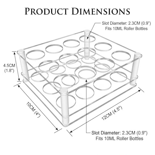 BOXIN 12Slots Roller Bottles Holder, Perfect Vertically Hold For Essential Oils Rollers, Great Oils Display Holder Roller Bottles Storage Shelf Organizer,Hole Diameter 2.3cm/0.9inch,Acrylic,DIY