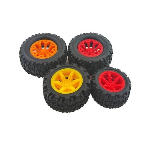 10PCS Toy Car Wheel RC Car Rubber Tire Wheel with 5PCS Round Rod Shaft Axles for RC Car Truck Robot DIY Model Toy Parts(2x44mm Orange) - style: 2x44mm Orange