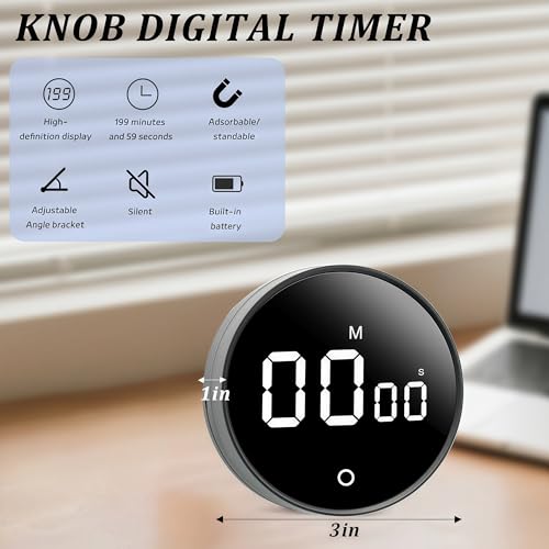 2Pcs Digital Kitchen Timer - Magnetic 199-Minute Countdown Countup Timer with Large LED Display,Volume Adjustable, Visual timers for Cooking,Gym,Meeting,Classroom,Study,Work,Outdoor Activities,Black - color: Black-2pcs